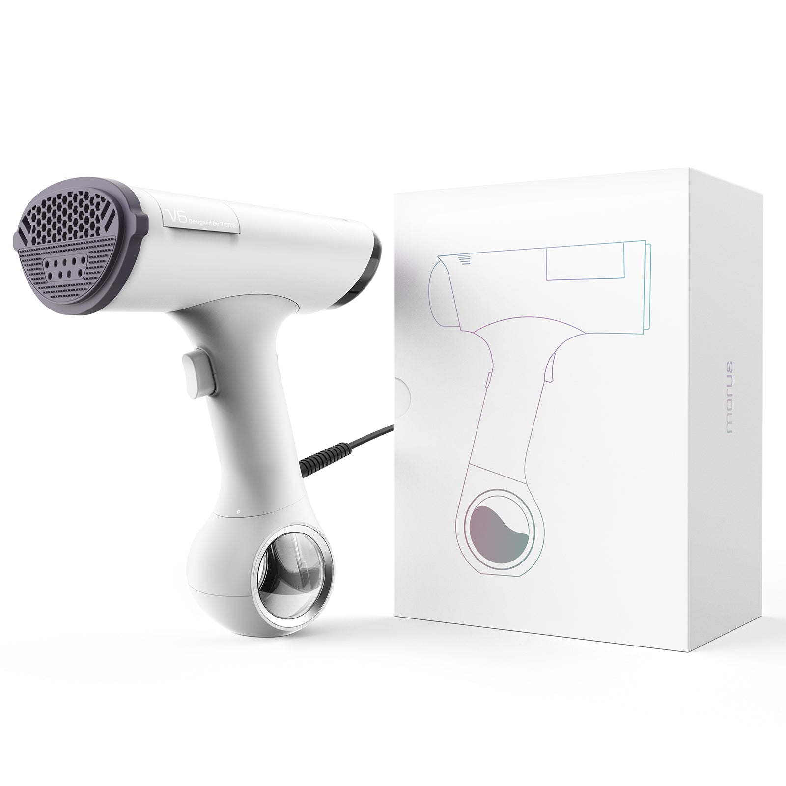 Morus V6 Plus 吸着式衣類スチーマー スチームアイロン 香り付け機能 アイロン台不要 片手操作 PSE 認証済み 時短ケア ピタッとシワ伸ばし 除菌・脱臭・花粉ケア対応 170ml 大容量タンク 自立式設計 株式会社モルス