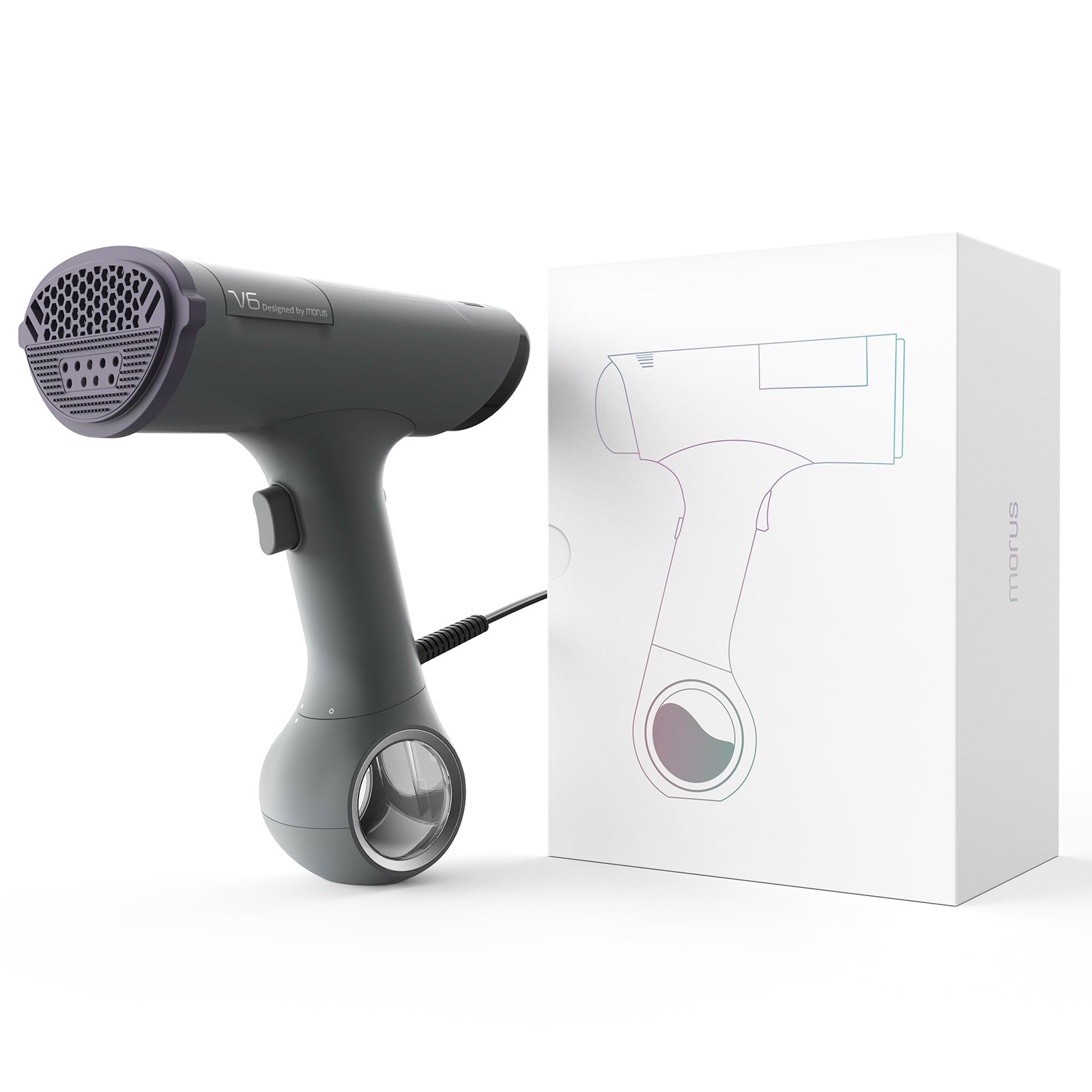 Morus V6 Plus 吸着式衣類スチーマー スチームアイロン 香り付け機能 アイロン台不要 片手操作 PSE 認証済み 時短ケア ピタッとシワ伸ばし 除菌・脱臭・花粉ケア対応 170ml 大容量タンク 自立式設計 株式会社モルス