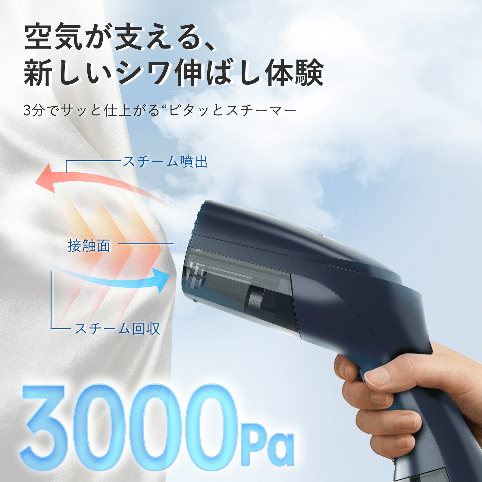 【2026革新版】Morus V3+ 吸着式衣類スチーマー スチームアイロン 3000Pa 強力吸引 連続スチーム 30 秒速熱 香り付け機能 片手操作 ハンガーにかけたまま 350ml 大容量 除菌 脱臭 花粉除去 PSE 認証済 - 株式会社モルス